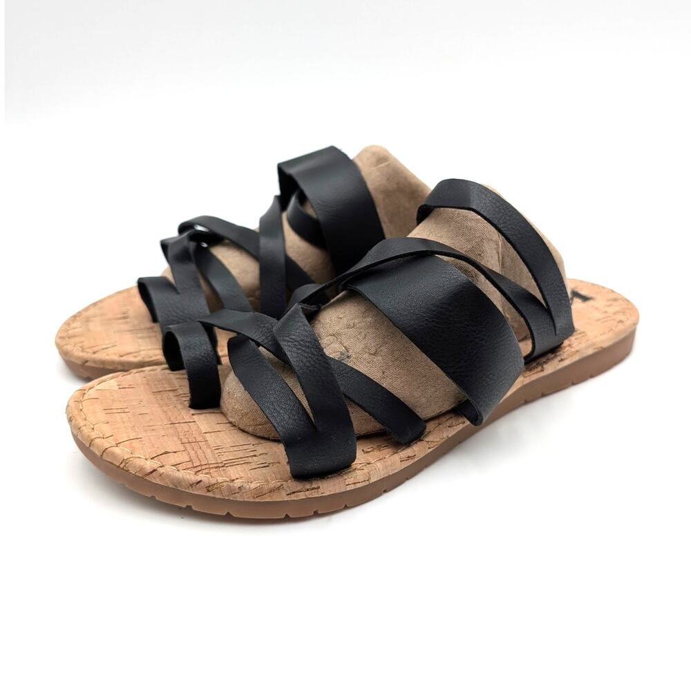 KORKS Clemons Strappy Sandals Open Round Toe Women's Black Size US9M EU39.5